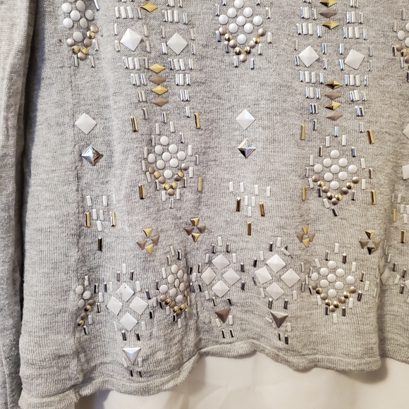 White House Black Market Grey Boat Neck Sequin Long Sleeve Blouse (Size XS) - Picture 10 of 16